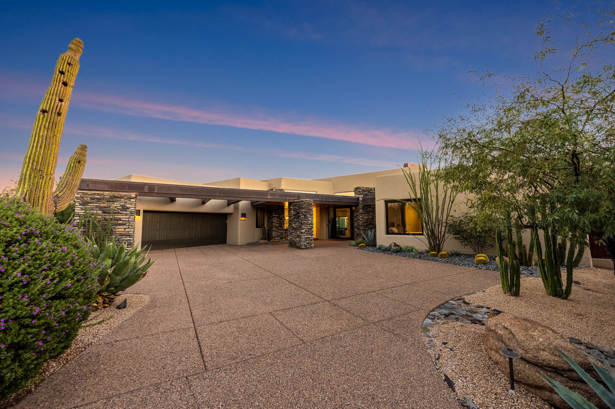 Front of home at sunset