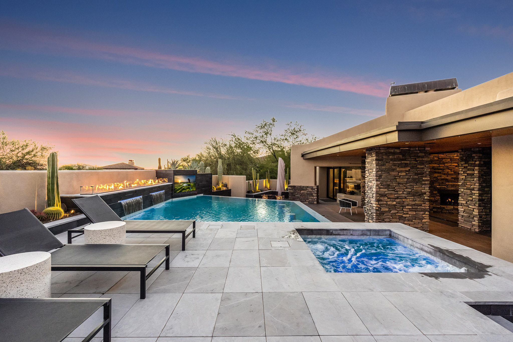 Pool and spa at sunset