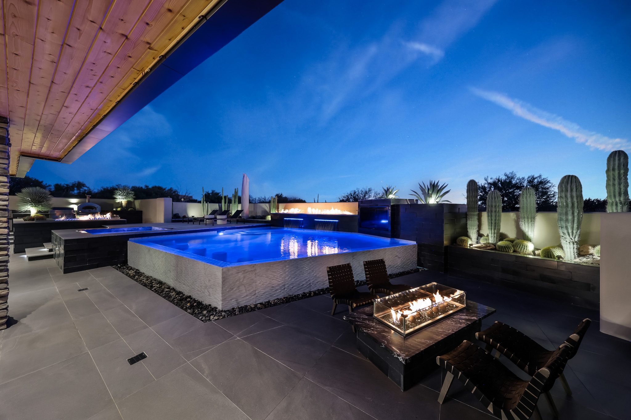 Pool with cacti and fire feature